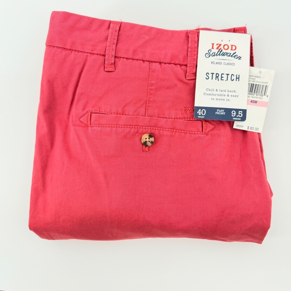 IZOD Saltwater Shorts Mens 40 Red Stretch Flat Front Relaxed Classics 9.5" NEW - Picture 9 of 10